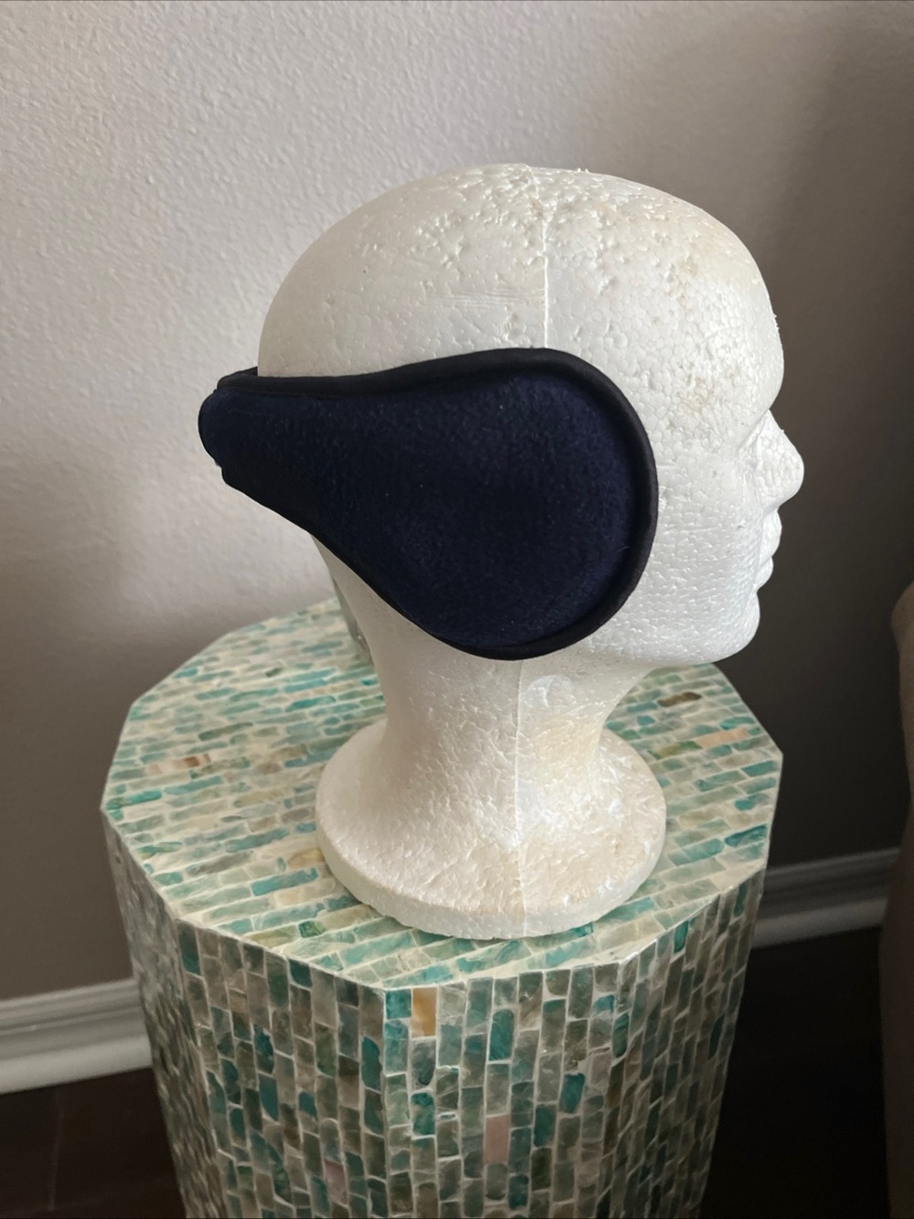 Polartec compact foldable adult size Navy Blue with black trimFleece Ear Warmers